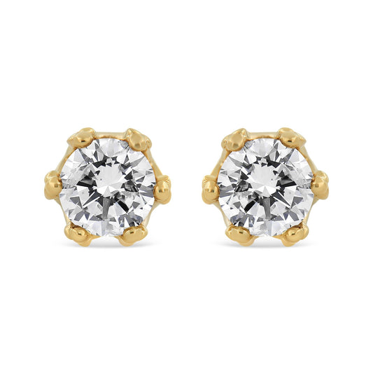 14K Yellow Gold 2.0 Cttw Round Diamond Crown Stud Earrings (I-J Color, - The Sparkling Squirrels & Co. 