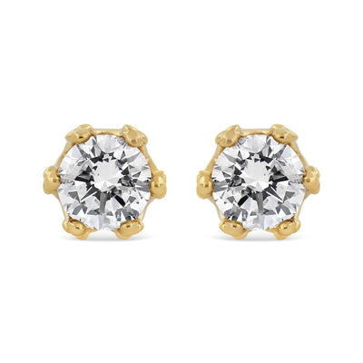 14K Yellow Gold 2.0 Cttw Round Diamond Crown Stud Earrings - The Sparkling Squirrels & Co. 
