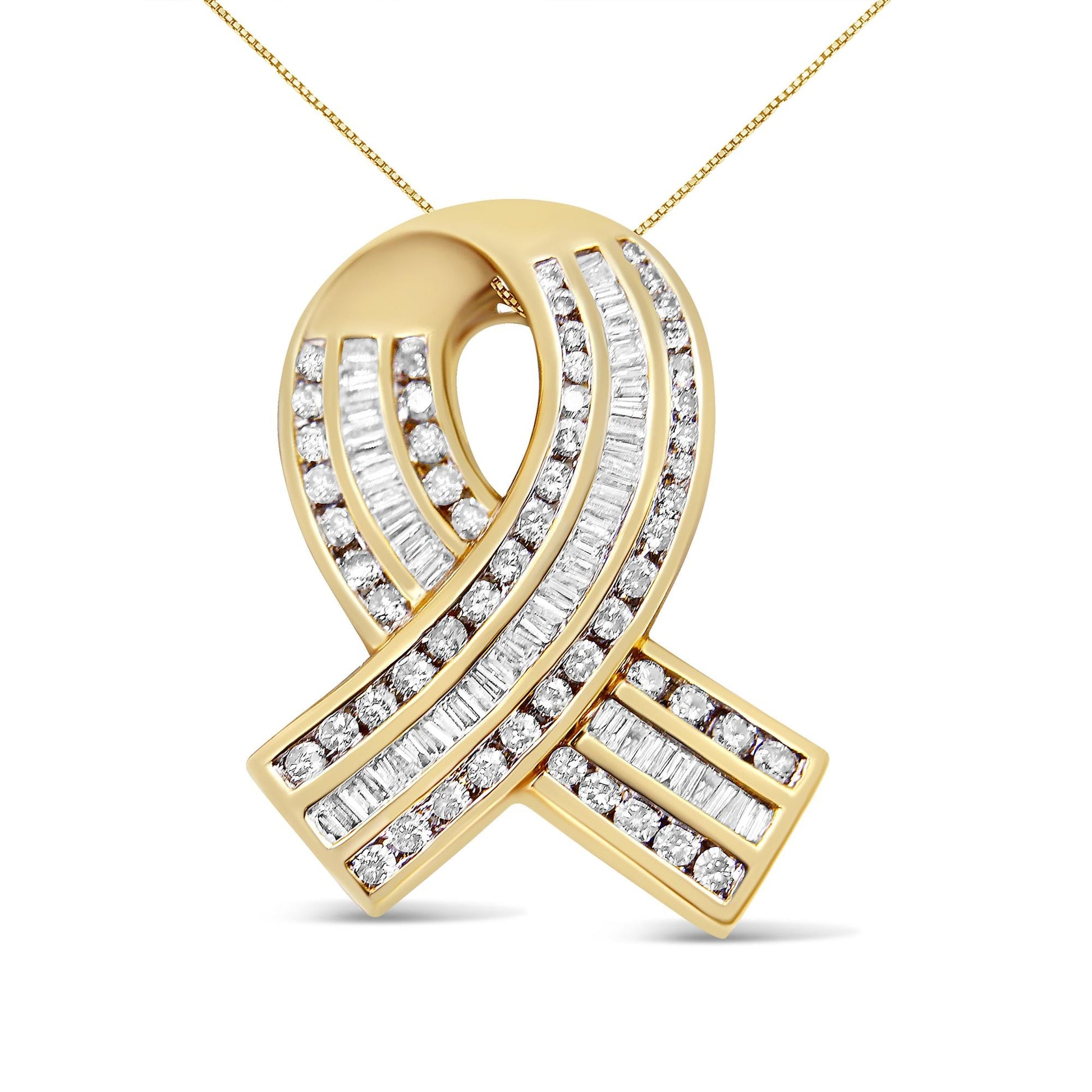 14K Yellow Gold 2 5/8 cttw Channel Set White Diamond Awareness Ribbon - The Sparkling Squirrels & Co. 