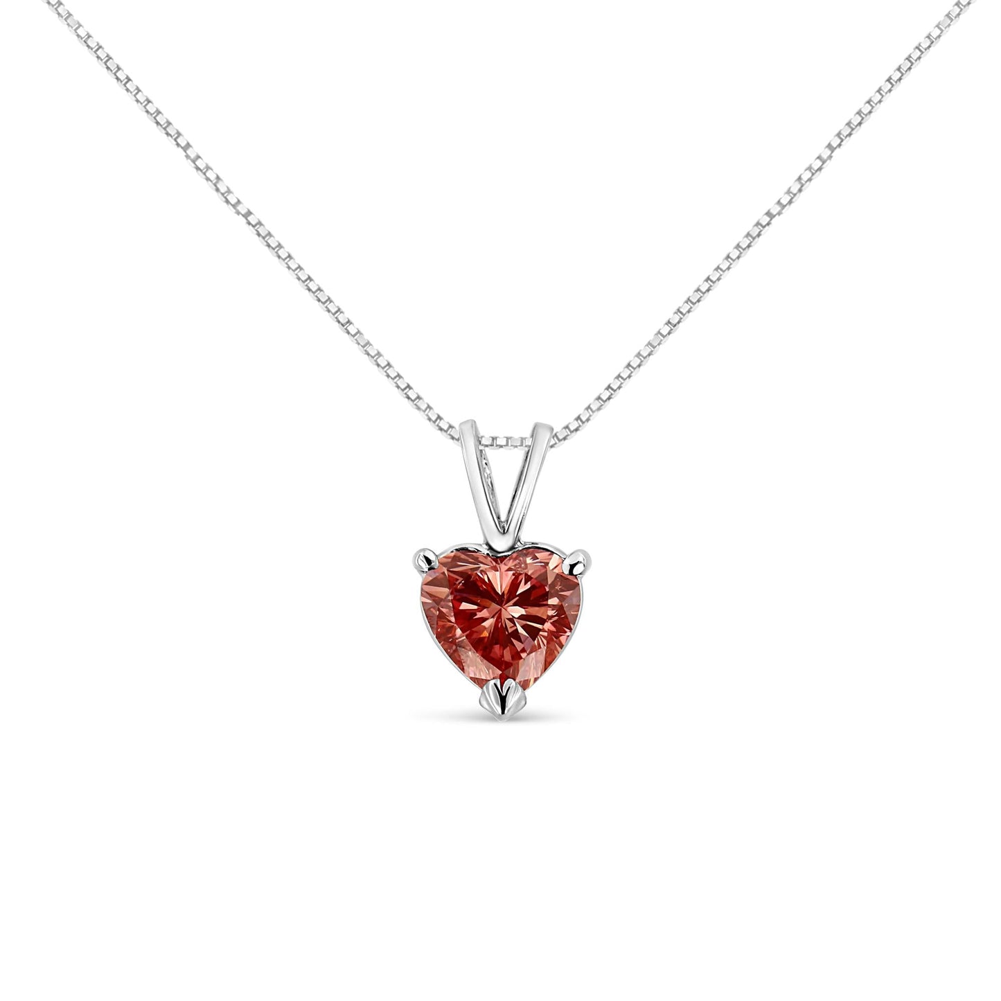 IGI 14K White Gold 1.00 Cttw Lab Pink Heart Diamond Solitaire Pendant Necklace