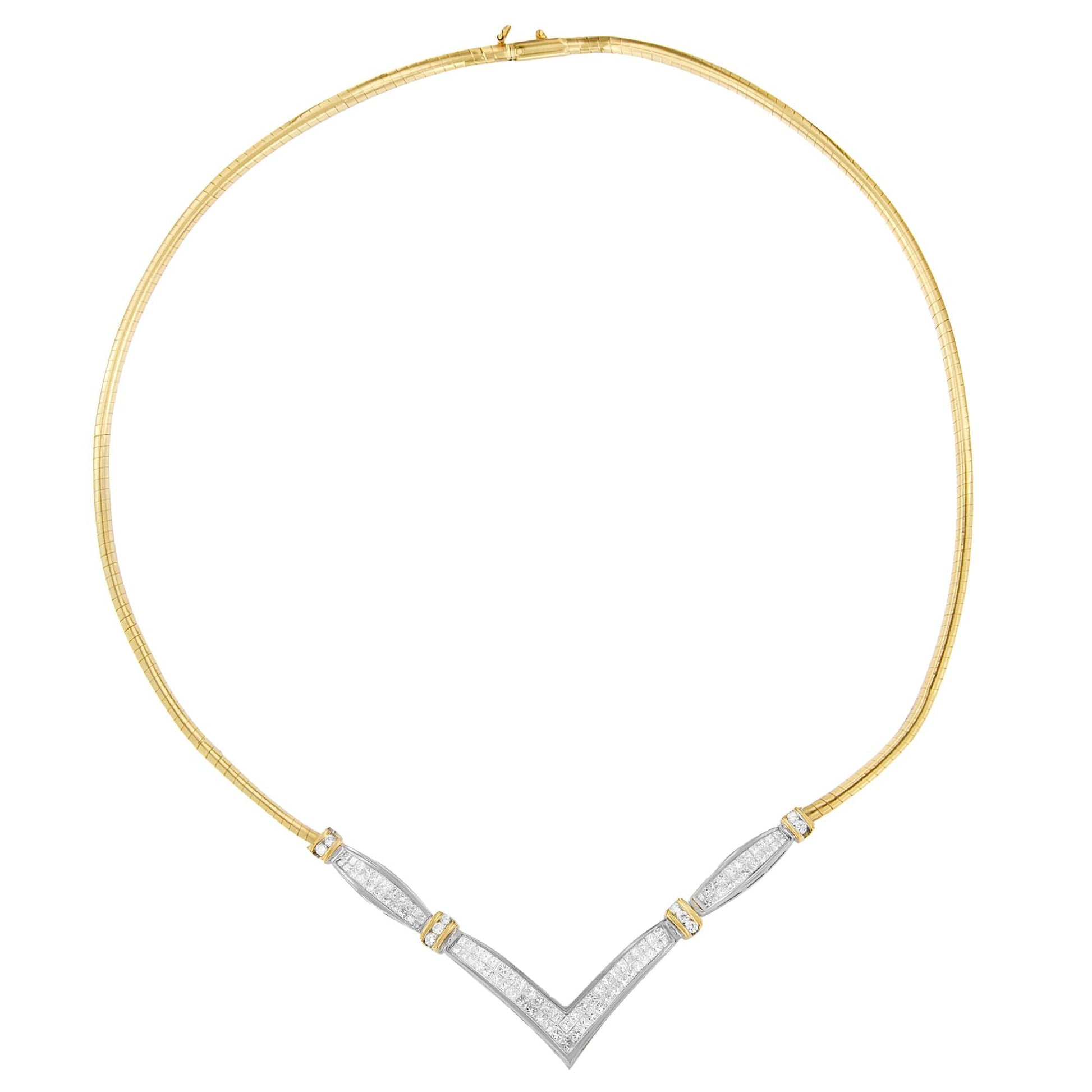 14K Yellow and White Gold 2.00 Cttw Round and Princess-Cut Diamond 'V' - The Sparkling Squirrels & Co. 