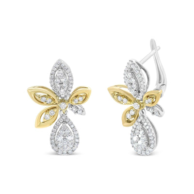 14K White and Yellow Gold 1.00 Cttw Round Pave-Set Diamond Teardrop and Marquise Shape Drop Dangle Earrings (H-I Color, - The Sparkling Squirrels & Co. 