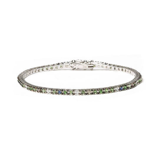 Blue & Green Gemstone Tennis Bracelet – 18K White Gold, 3/8 CTTW Diamond
