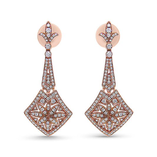 18K Rose Gold 1 1/3 Cttw Diamond Studded Fleur De Lis Trellis Style - The Sparkling Squirrels & Co. 