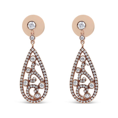18K Rose Gold 1 1/4 Cttw Diamond Teardrop Shaped Drop and Dangle Screw Back Stud Earring (F-G Color, VS1-VS2 Clarity) - The Sparkling Squirrels & Co. 