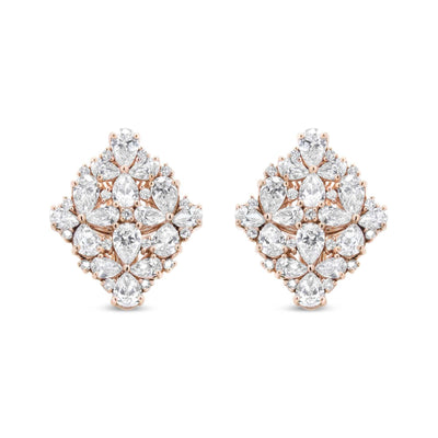 18K Rose Gold 8 1/3 Cttw Pear and Round Diamond Floral Cluster Omega E - The Sparkling Squirrels & Co. 