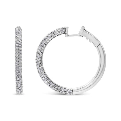 18K White Gold 2 1/3 Cttw Pave Set Diamond Semi Eternity Leverback Hoop Earrings (F-G Color, VS1-VS2 Clarity) - The Sparkling Squirrels & Co. 