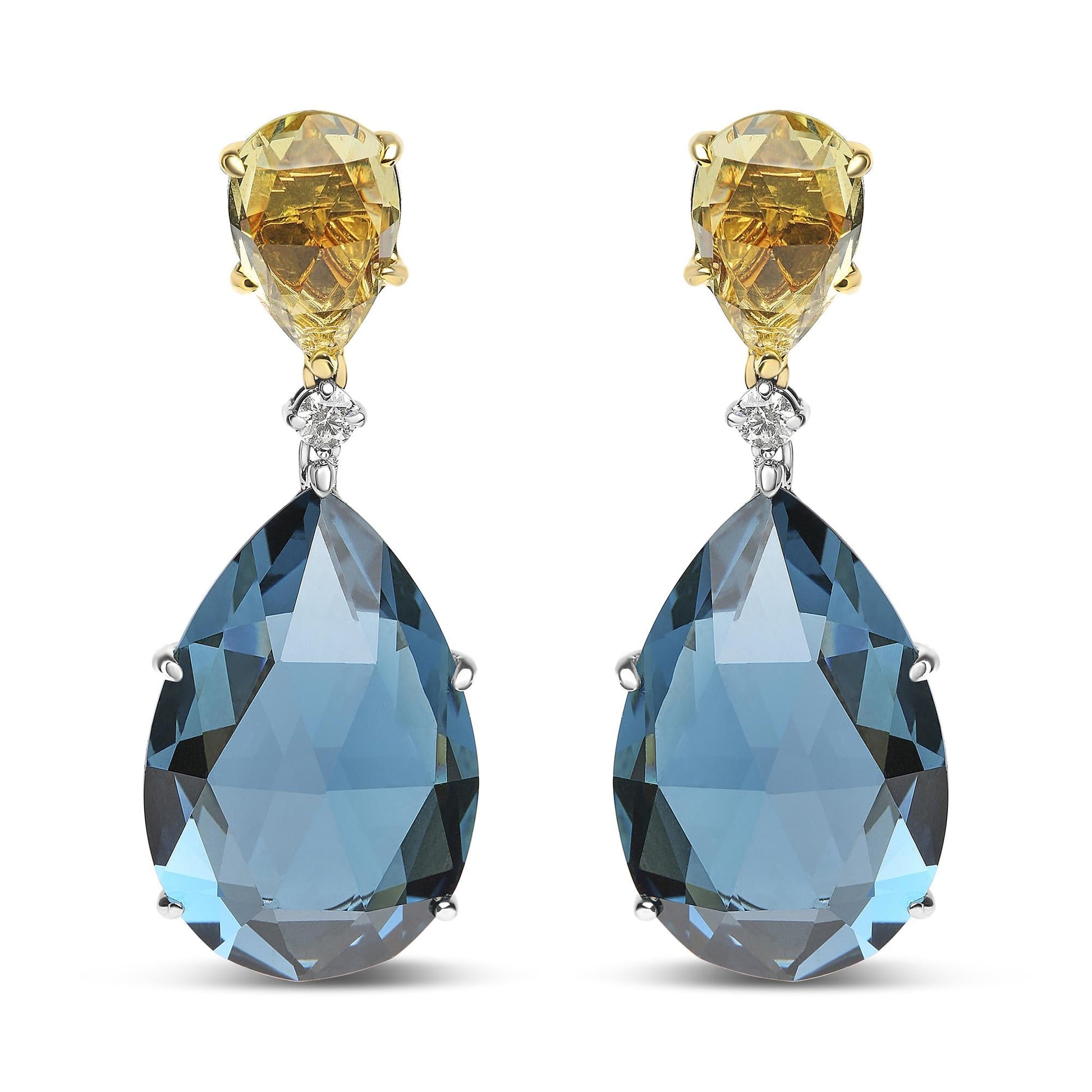 18K White and Yellow Gold 1/5 Cttw Diamond with Pear Cut Lemon Quartz - The Sparkling Squirrels & Co. 