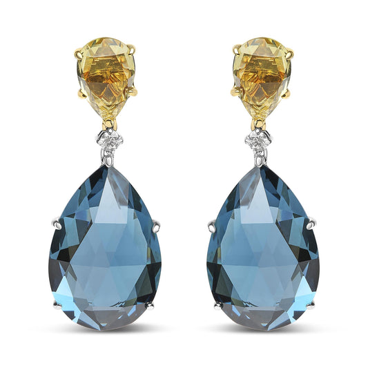 18K White and Yellow Gold 1/5 Cttw Diamond with Pear Cut Lemon Quartz - The Sparkling Squirrels & Co. 