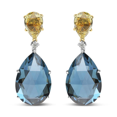 18K White and Yellow Gold 1/5 Cttw Diamond with Pear Cut Lemon Quartz earrings - The Sparkling Squirrels & Co. 