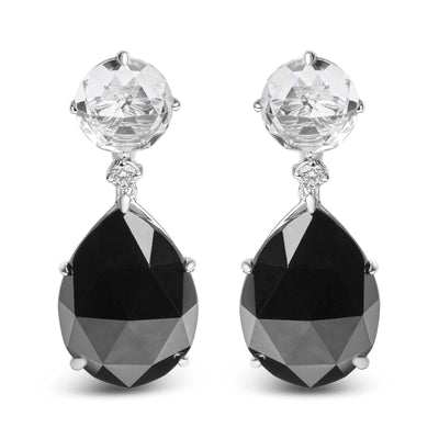 18K White Gold Diamond, White Topaz & Pear Black Onyx Dangle Earrings (G-H) - The Sparkling Squirrels & Co. 
