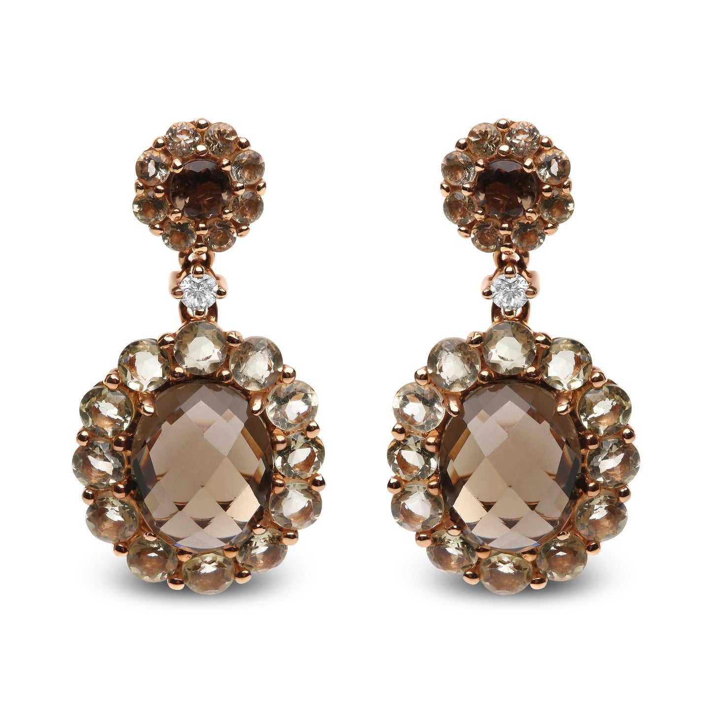 18K Rose Gold Smoky & Lemon Quartz Drop Earrings, Diamond Accent (G-H, SI1-SI2)