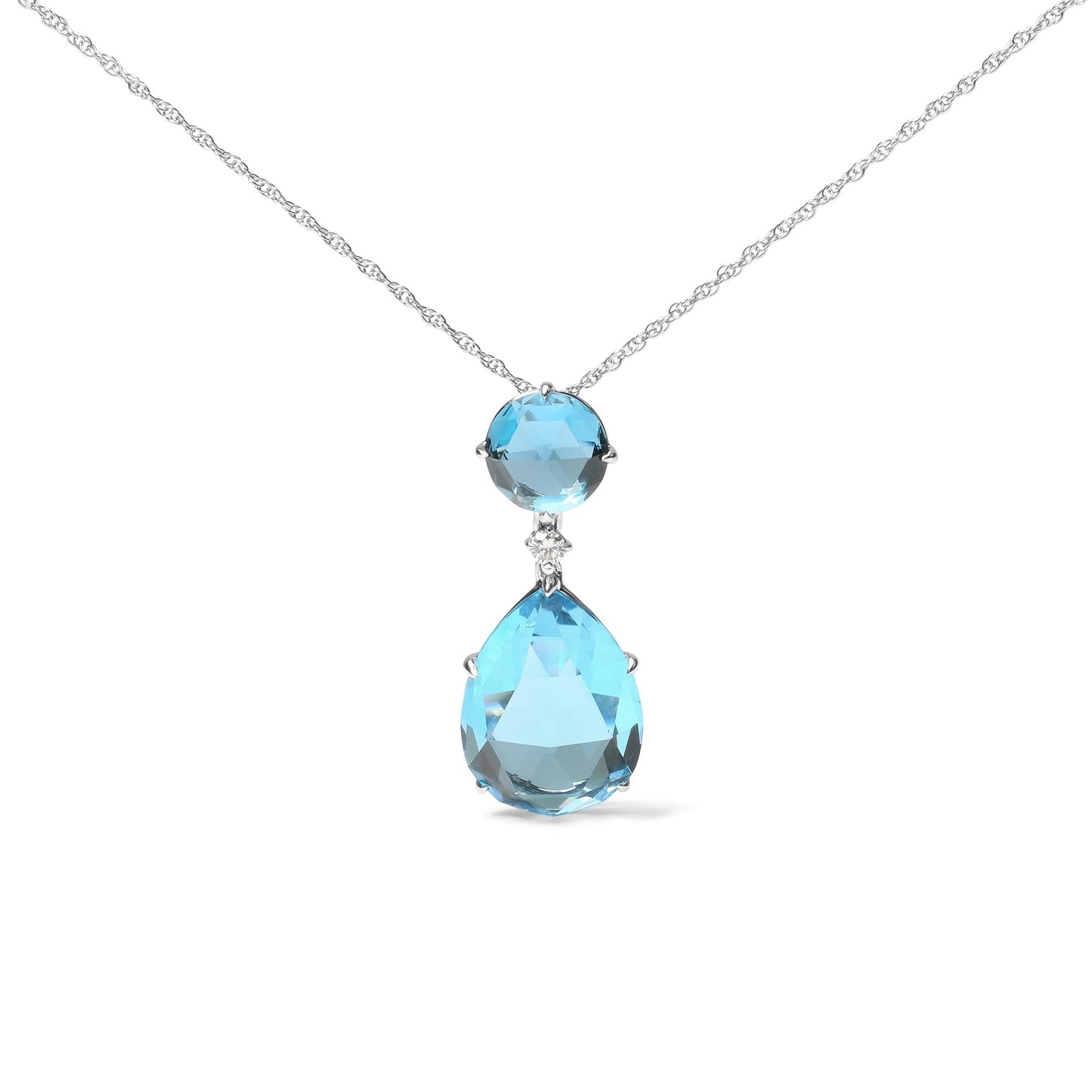 Blue Topaz and Pear Cut Sky Blue Topaz Dangle Drop 18" Pendant Necklace (