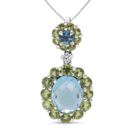 18k White Gold 0.05 Cttw Round Diamond and Blue Topaz and Green - The Sparkling Squirrels & Co. 