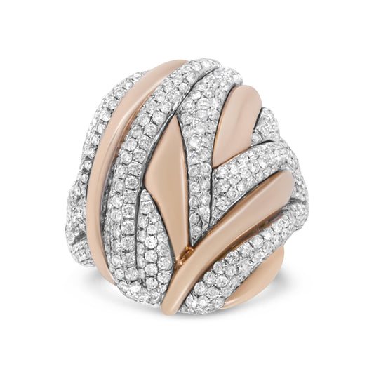 18K Rose and White Gold 1 7/8 Cttw Diamond and Gold Textured Dome Cock - The Sparkling Squirrels & Co. 