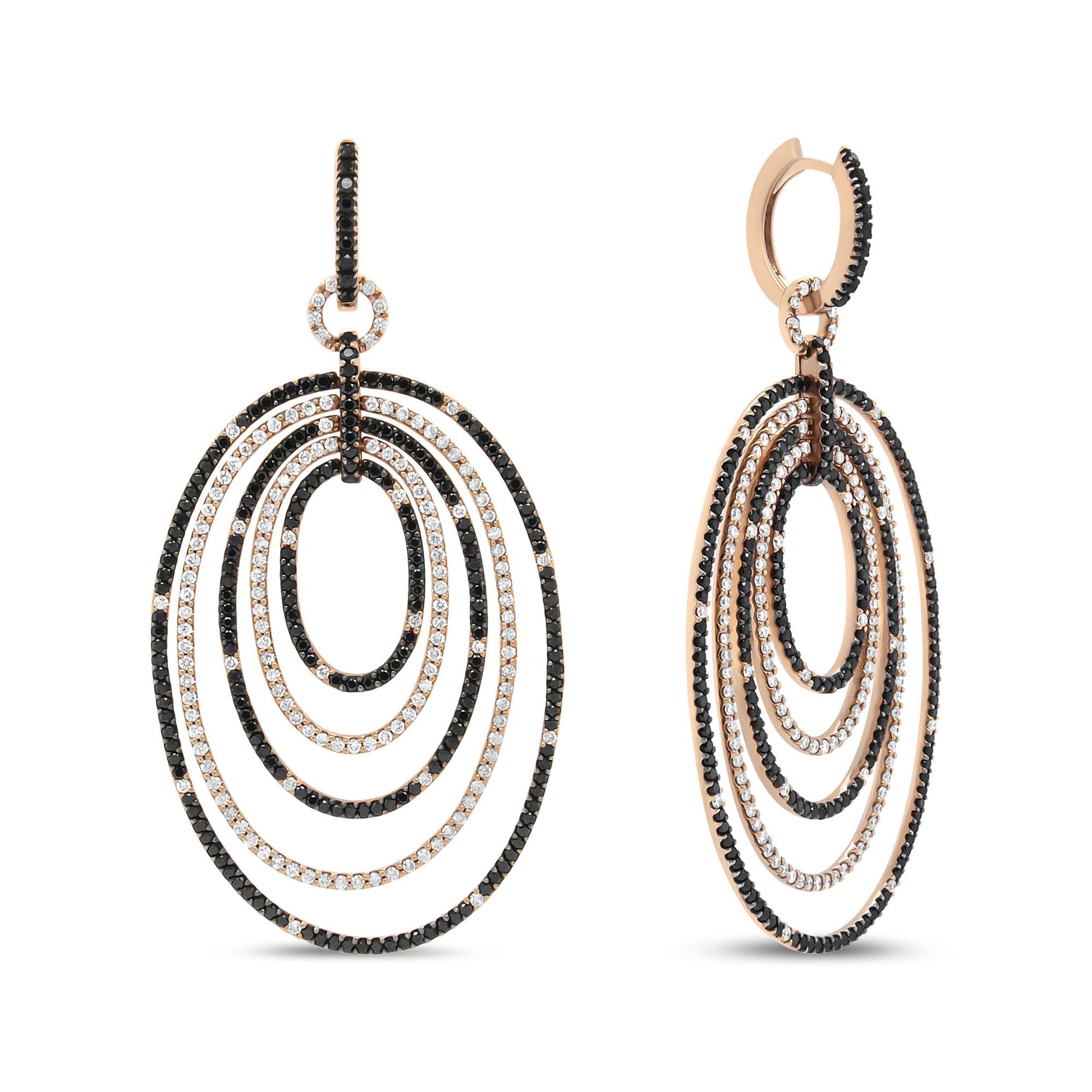 18K Rose Gold 5.00 Cttw Round Black and White Diamond Graduated Hoop - The Sparkling Squirrels & Co. 