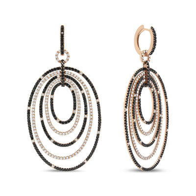 18K Rose Gold 5.00 Cttw Round Black and White Diamond Graduated Hoop - The Sparkling Squirrels & Co. 