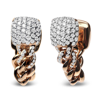 18K Rose Gold 3/4 Cttw Round Diamond Pave Cuban Chain Huggie Earrings (G-H Color, SI1-SI2 Clarity) - The Sparkling Squirrels & Co. 
