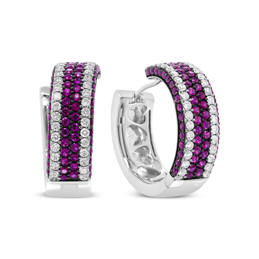 18K White Gold 1 7/8 Cttw Diamond and 1mm Round Red Ruby Open Swish Ho - The Sparkling Squirrels & Co. 