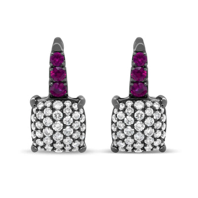 Round Diamond and Graduated Red Ruby Drop Earrings (F-G Color, VS1-VS2 Clar - The Sparkling Squirrels & Co. 