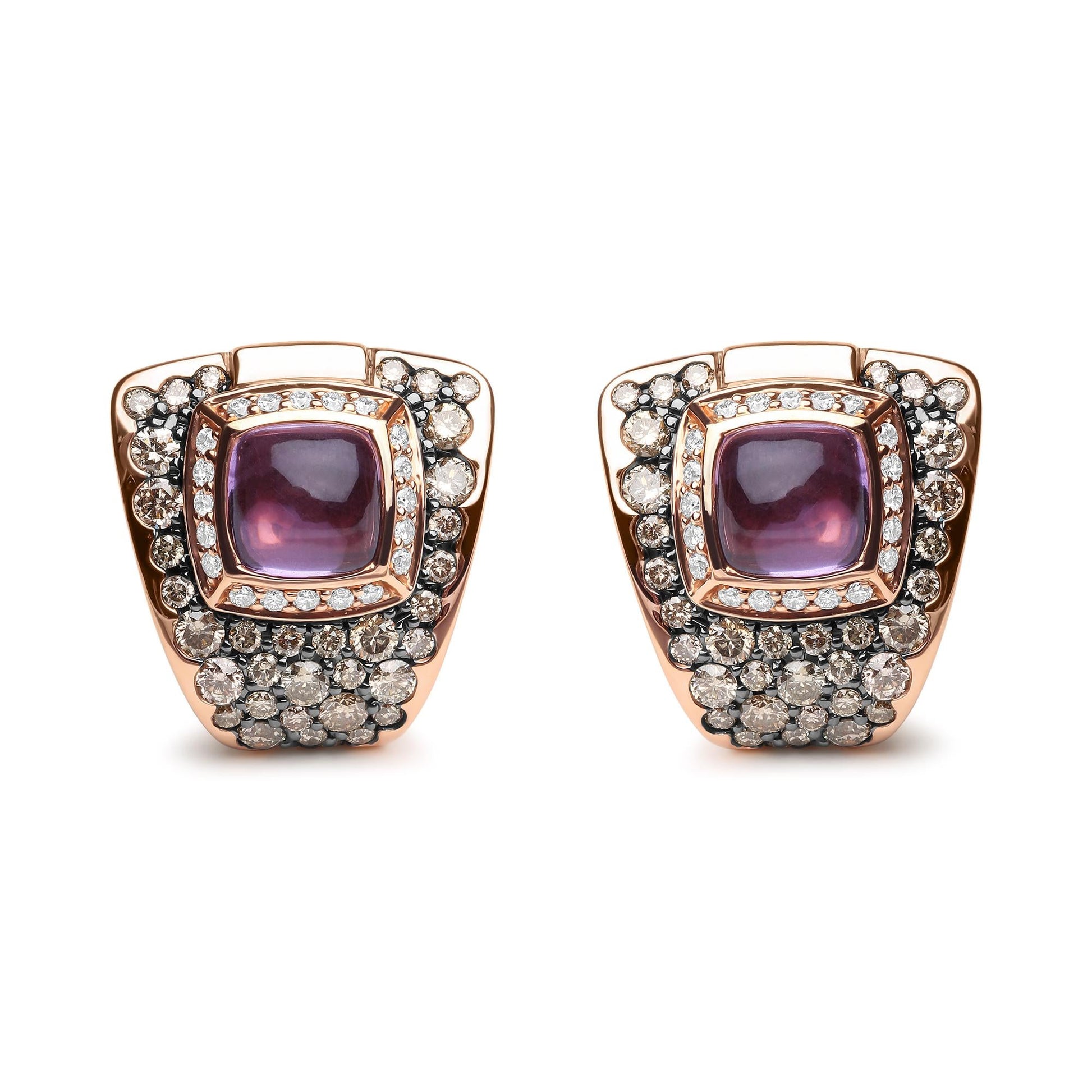 18K Rose Gold 1 1/2 Cttw Round Diamond and 7mm Cushion Cut Purple Amet - The Sparkling Squirrels & Co. 
