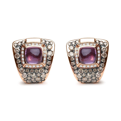 18K Rose Gold 1 1/2 Cttw Round Diamond and 7mm Cushion Cut Purple Amet - The Sparkling Squirrels & Co. 