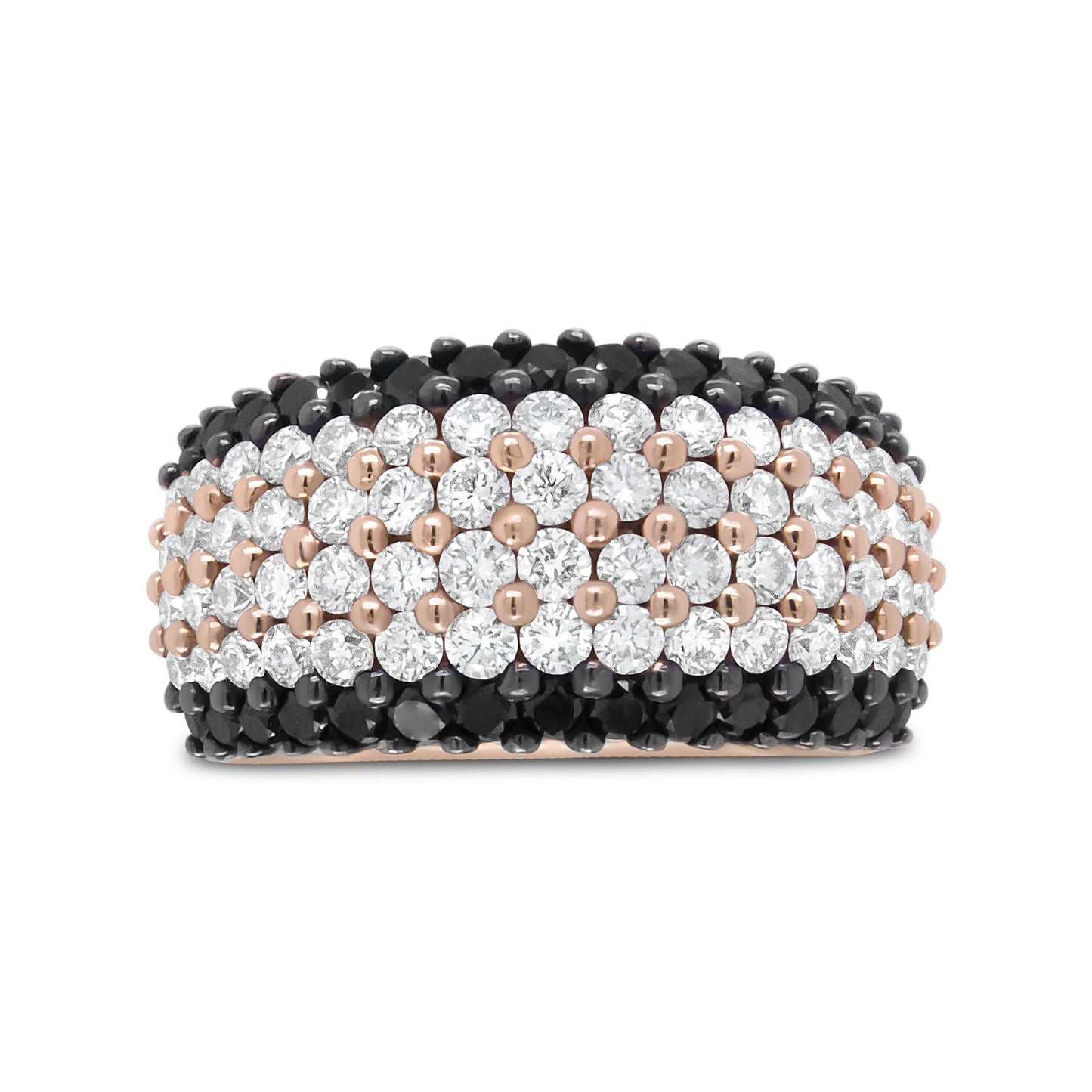 18K Rose Gold 2 1/5 Cttw Black and White Diamond 6 Row Band Ring (F-G - The Sparkling Squirrels & Co. 