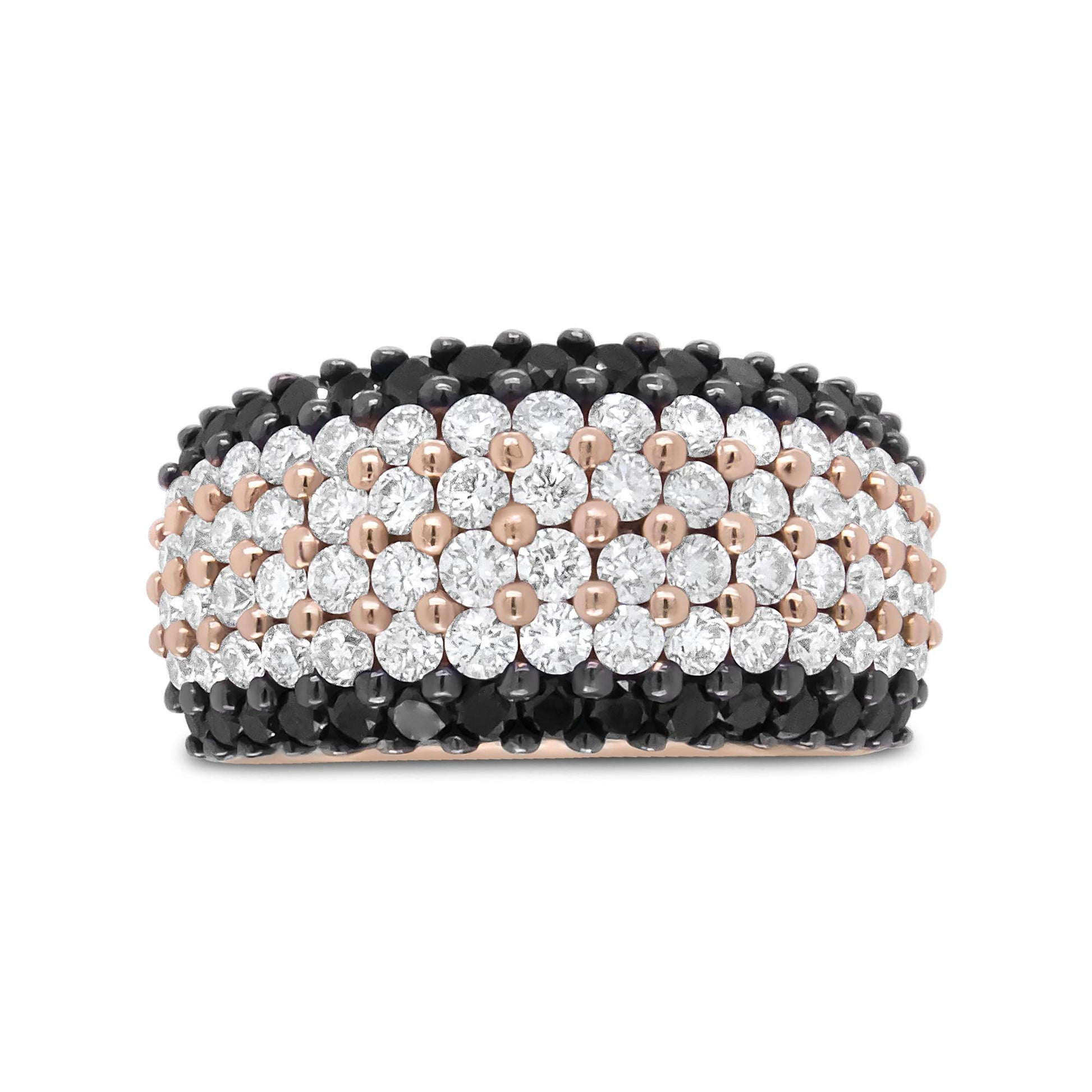 18K Rose Gold 2 1/5 Cttw Black and White Diamond 6 Row Band Ring (F-G - The Sparkling Squirrels & Co. 