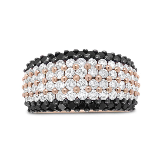18K Rose Gold 2 1/5 Cttw Black and White Diamond 6 Row Band Ring (F-G - The Sparkling Squirrels & Co. 
