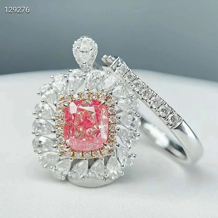 White Gold 2CT Cushion Cut Fancy Pink VVS Diamond Promise Engagement Ring - Image #3