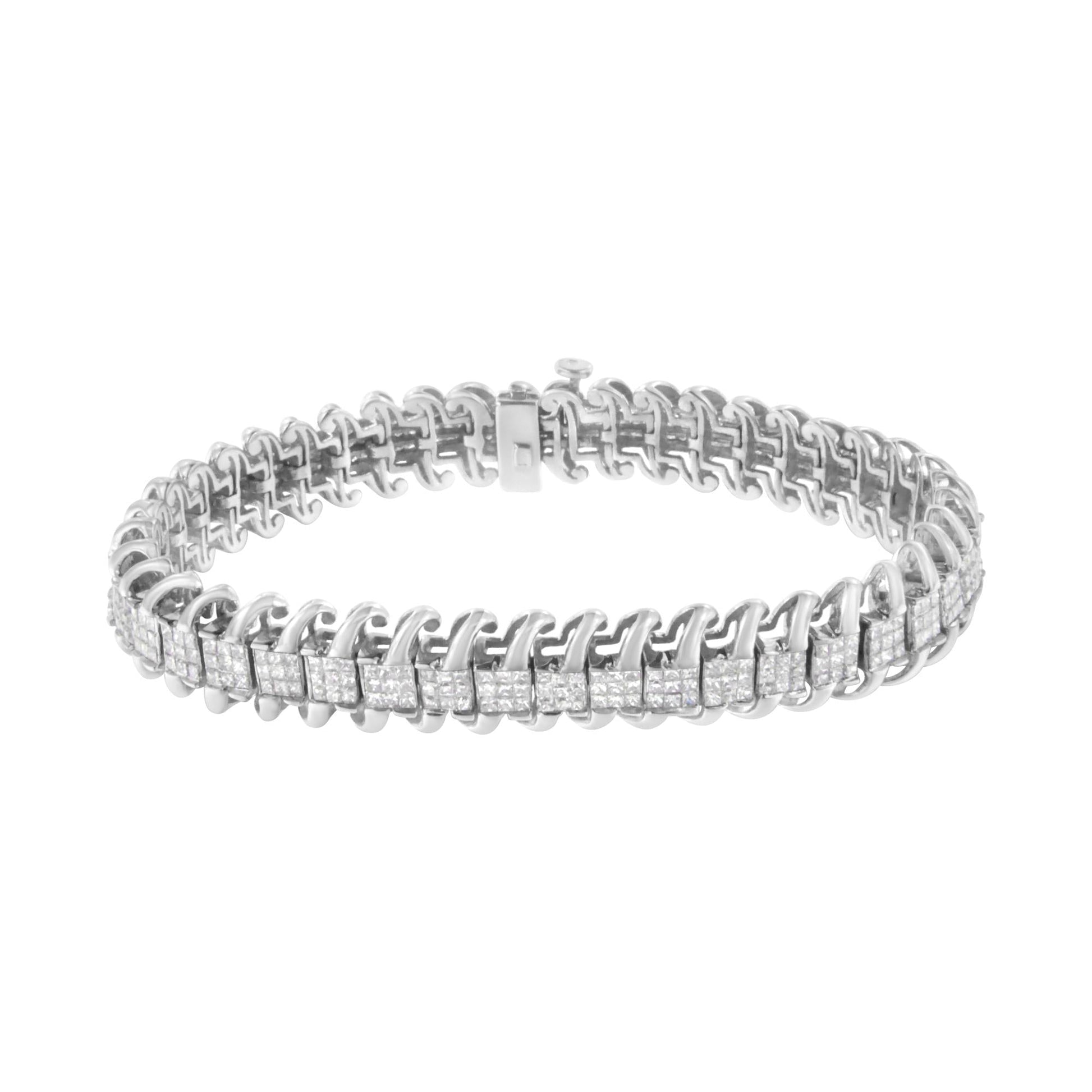 14K White Gold 5.0 Cttw Princess Cut Diamond 7" Invisible Set Wavy S-L - The Sparkling Squirrels & Co. 
