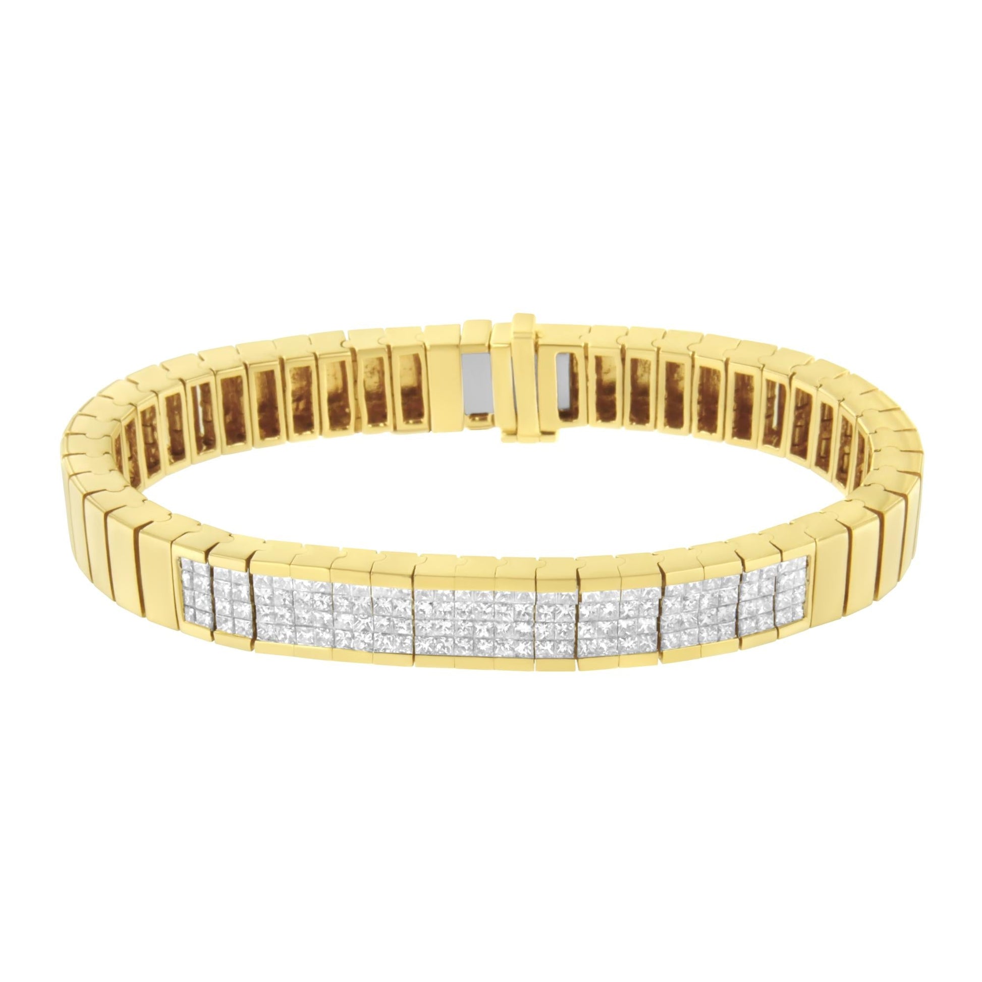14K Yellow Gold 3 5/8 cttw Invisible Set Princess-Cut Diamond ID Tenni - The Sparkling Squirrels & Co. 
