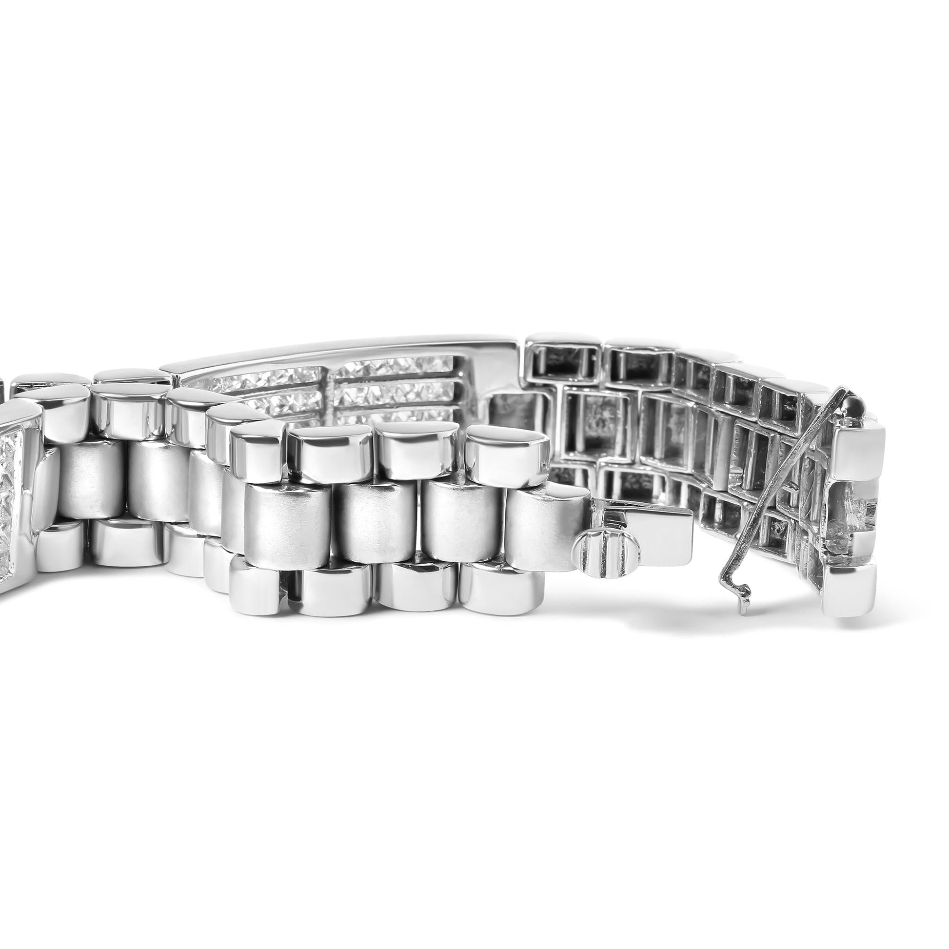 14K White Gold 12.0 Cttw Men's Invisible Set Princess Diamond Tennis B - The Sparkling Squirrels & Co. 