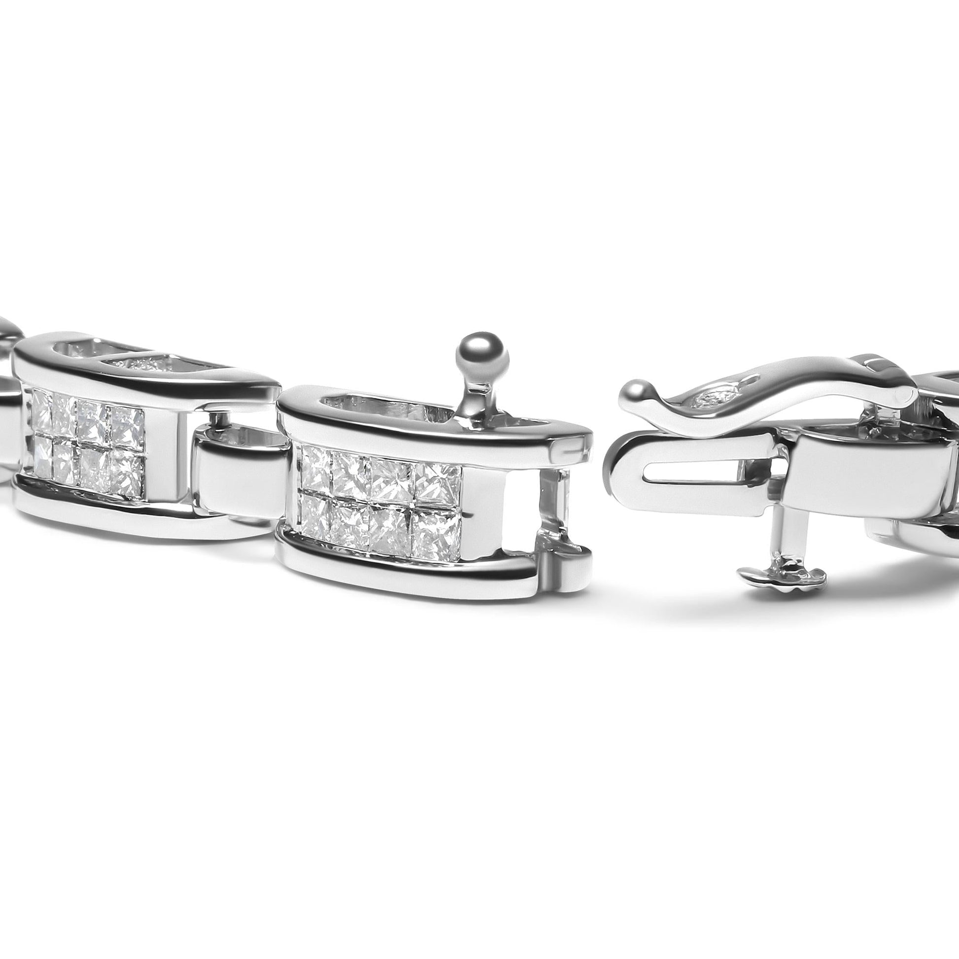 14K White Gold 3.0 Cttw Invisible Set Princess Cut Diamond Link and Bu - The Sparkling Squirrels & Co. 