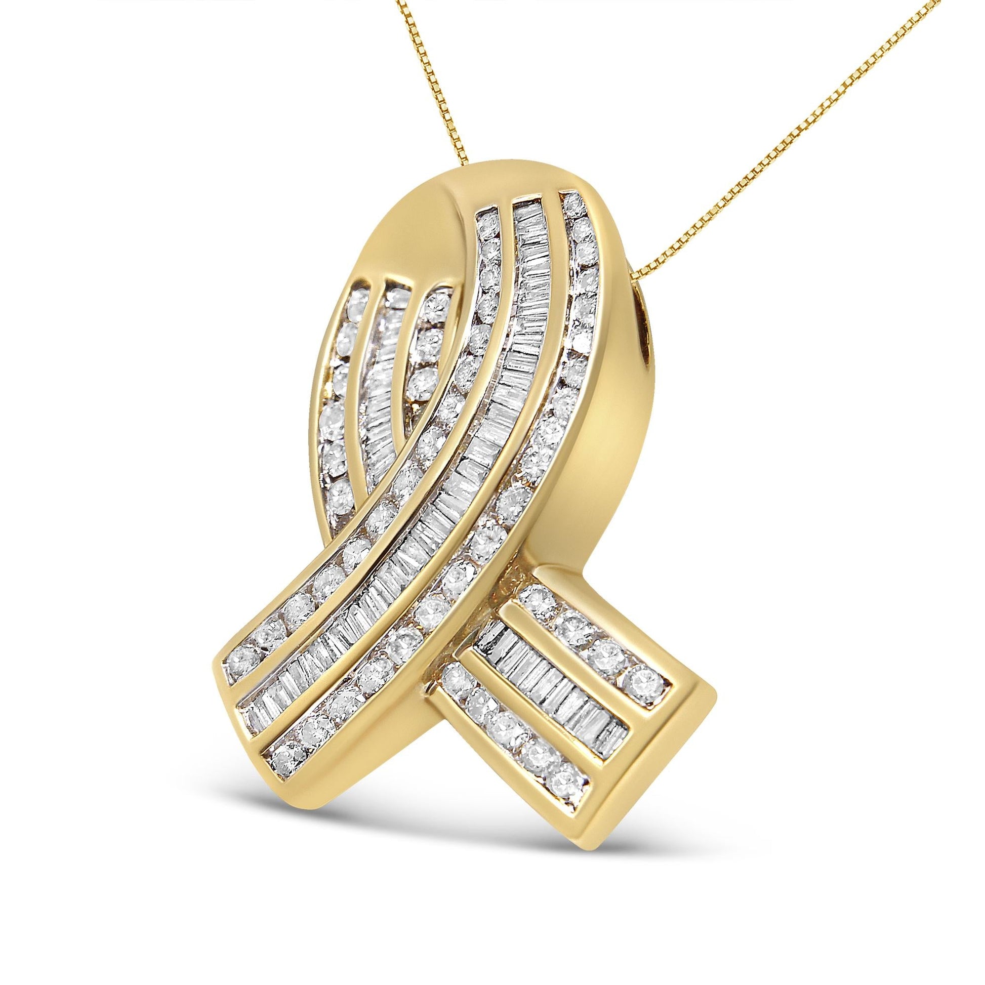 14K Yellow Gold 2 5/8 cttw Channel Set White Diamond Awareness Ribbon - The Sparkling Squirrels & Co. 