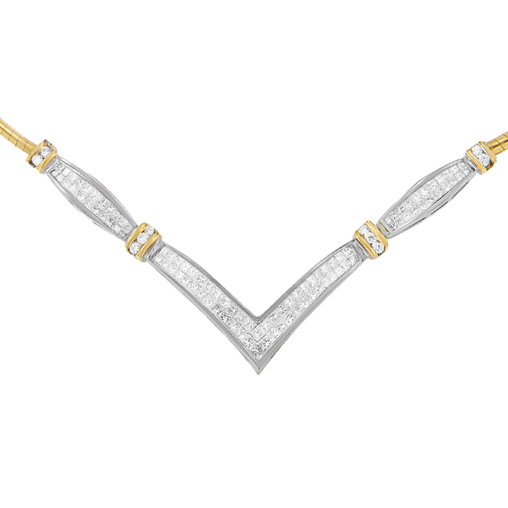 14K Yellow and White Gold 2.00 Cttw Round and Princess-Cut Diamond 'V' - The Sparkling Squirrels & Co. 