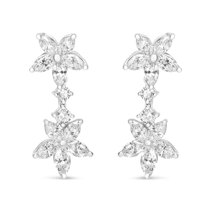 18k white gold marquise diamond floral dangle drop earrings with 6 cttw diamonds, E-F color, VS1-VS2 clarity