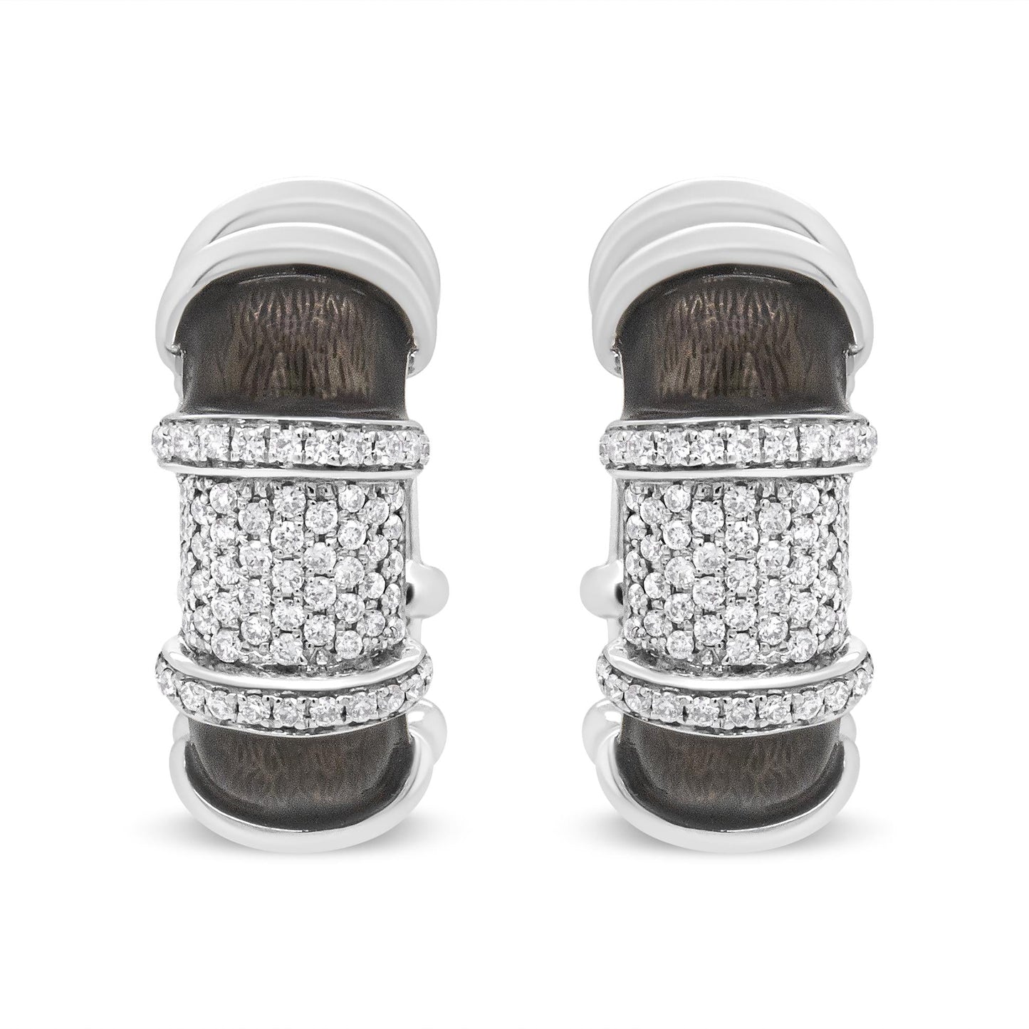 Boucles d'oreilles créoles en émail gris graphite transparent avec diamants ronds de 5/8 ct