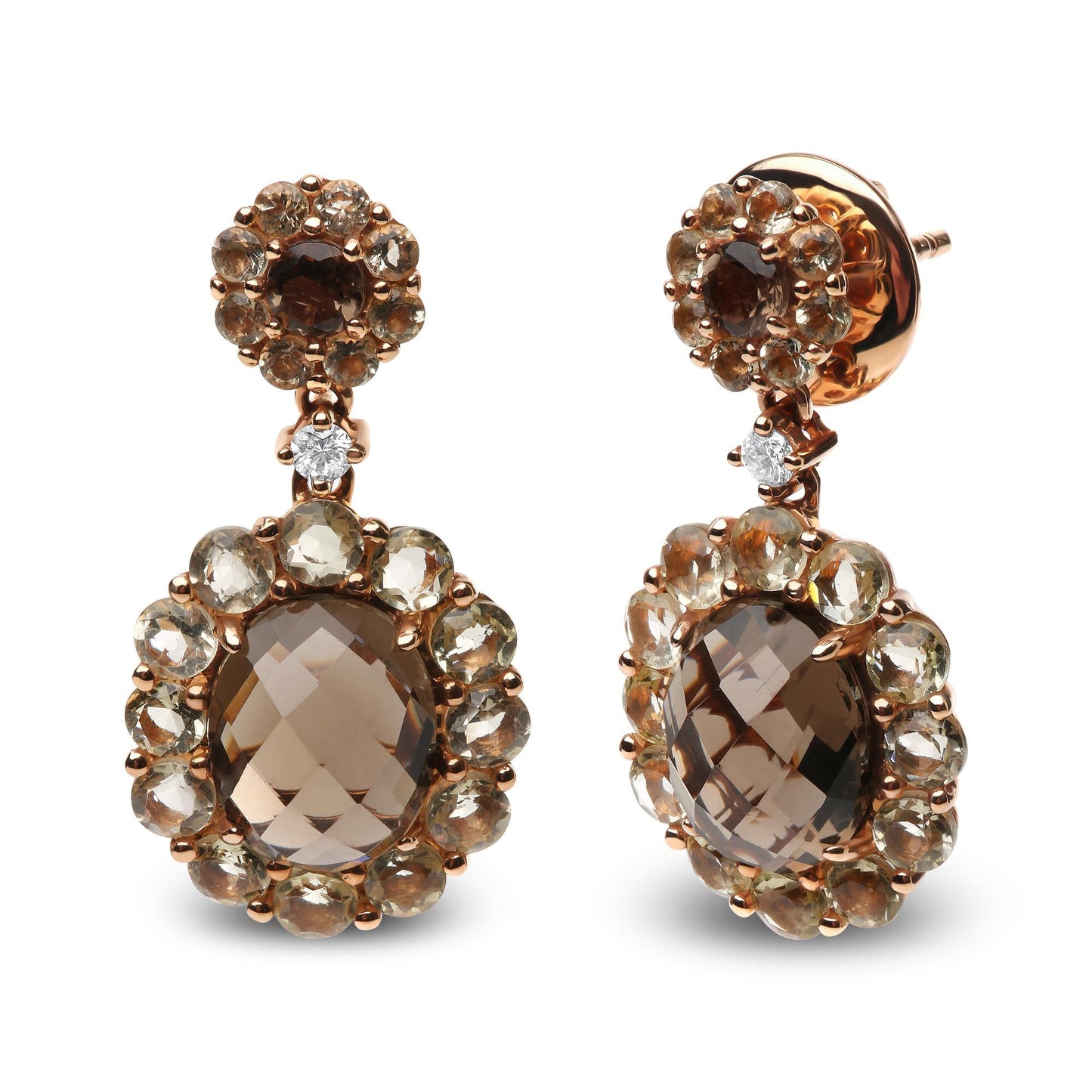 18K Rose Gold Smoky & Lemon Quartz Drop Earrings, Diamond Accent (G-H, SI1-SI2)