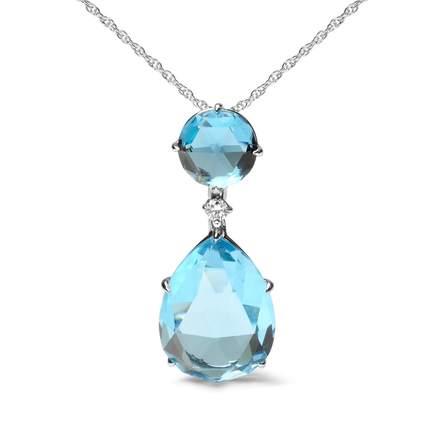 Blue Topaz and Pear Cut Sky Blue Topaz Dangle Drop 18" Pendant Necklace (