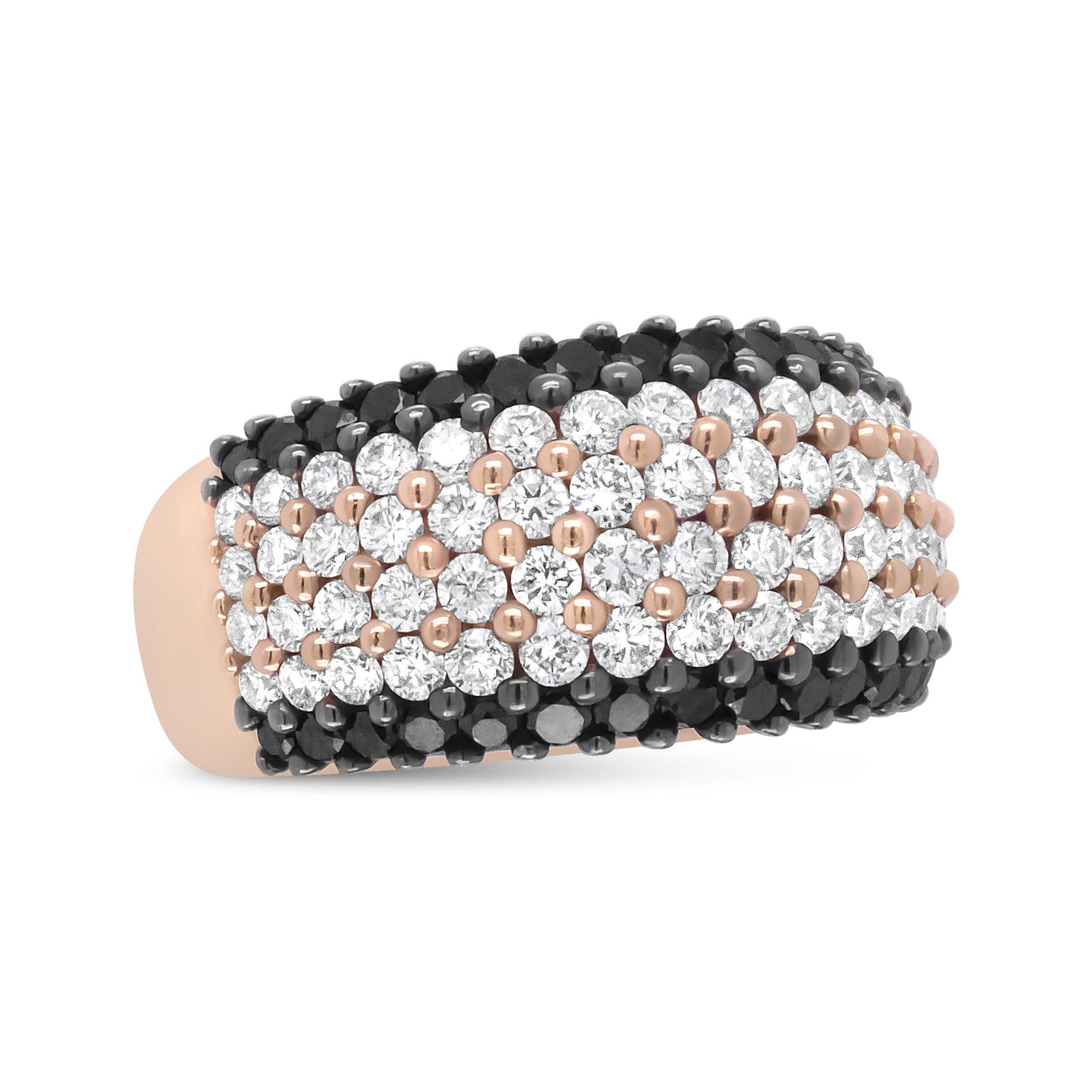 18K Rose Gold 2 1/5 Cttw Black and White Diamond 6 Row Band Ring (F-G - The Sparkling Squirrels & Co. 