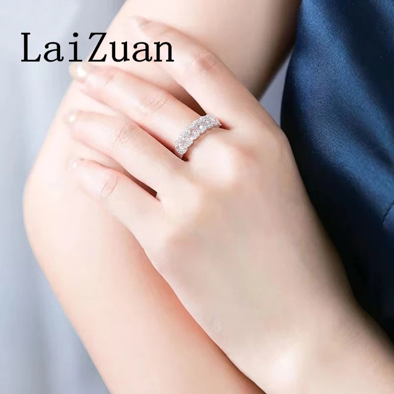 LaiZuan Solid 18k White Gold Rose Cut Natural Diamonds Ring Women Custom Diamond Band Women Luxurious Jewelry Trendy Design