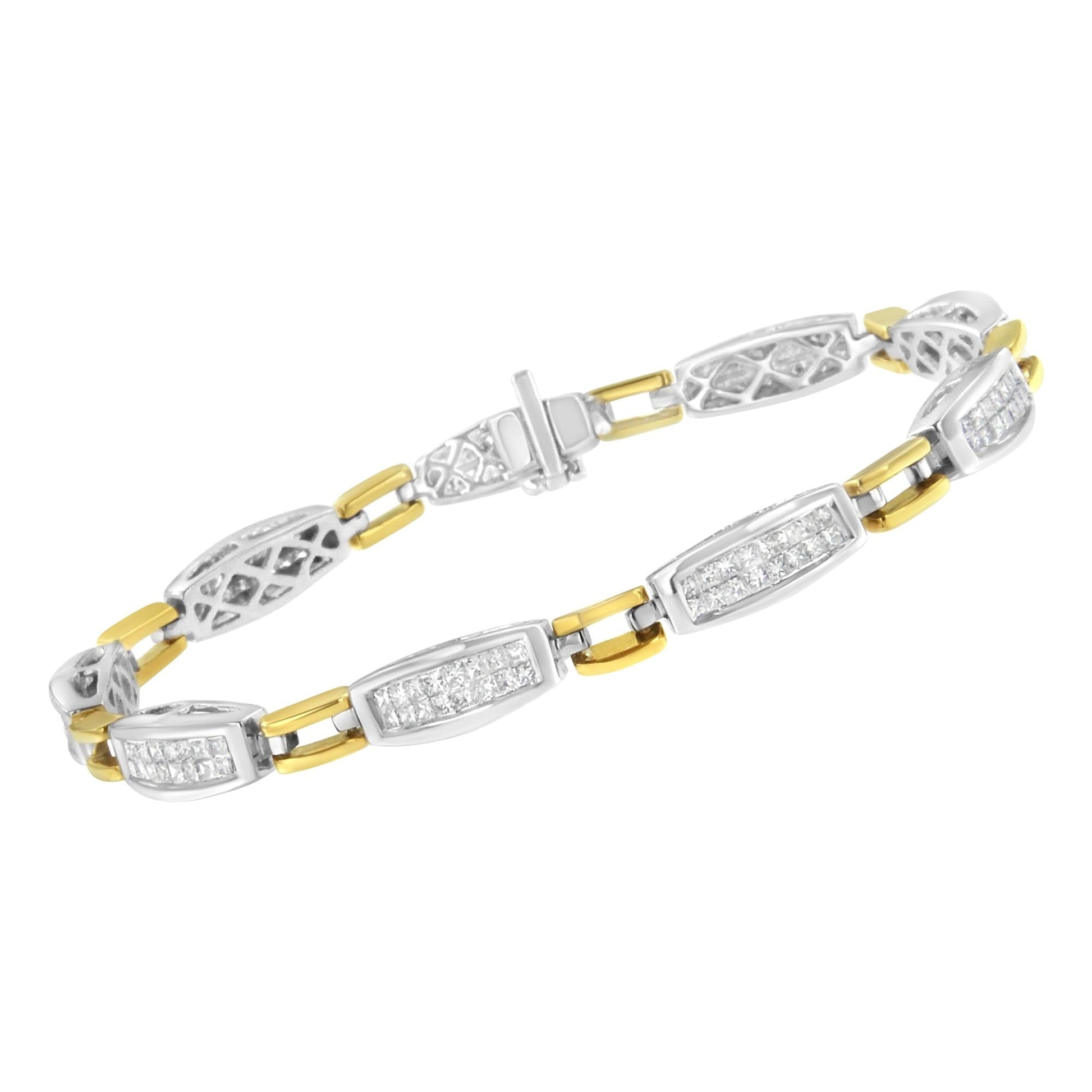 14K Yellow and White Gold 2.0 Cttw Princess Cut Diamond Tapered and - The Sparkling Squirrels & Co. 