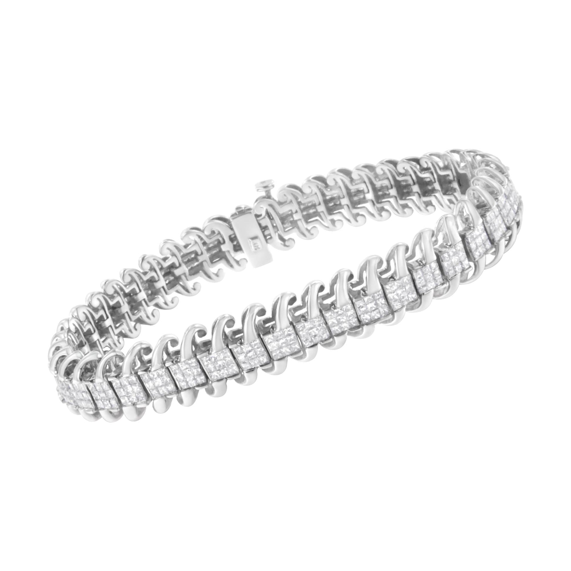 14K White Gold 5.0 Cttw Princess Cut Diamond 7" Invisible Set Wavy S-L - The Sparkling Squirrels & Co. 