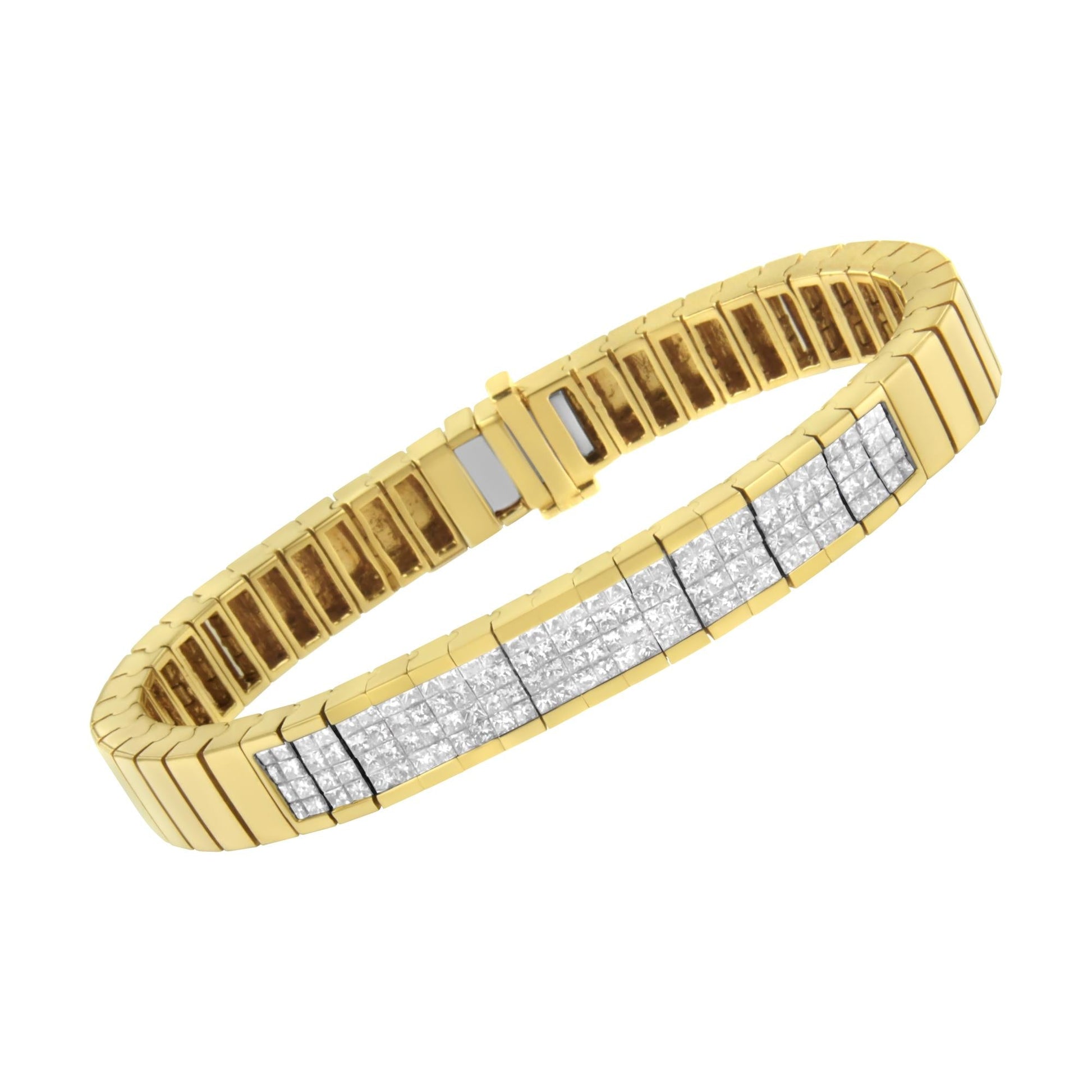 14K Yellow Gold 3 5/8 cttw Invisible Set Princess-Cut Diamond ID Tenni - The Sparkling Squirrels & Co. 