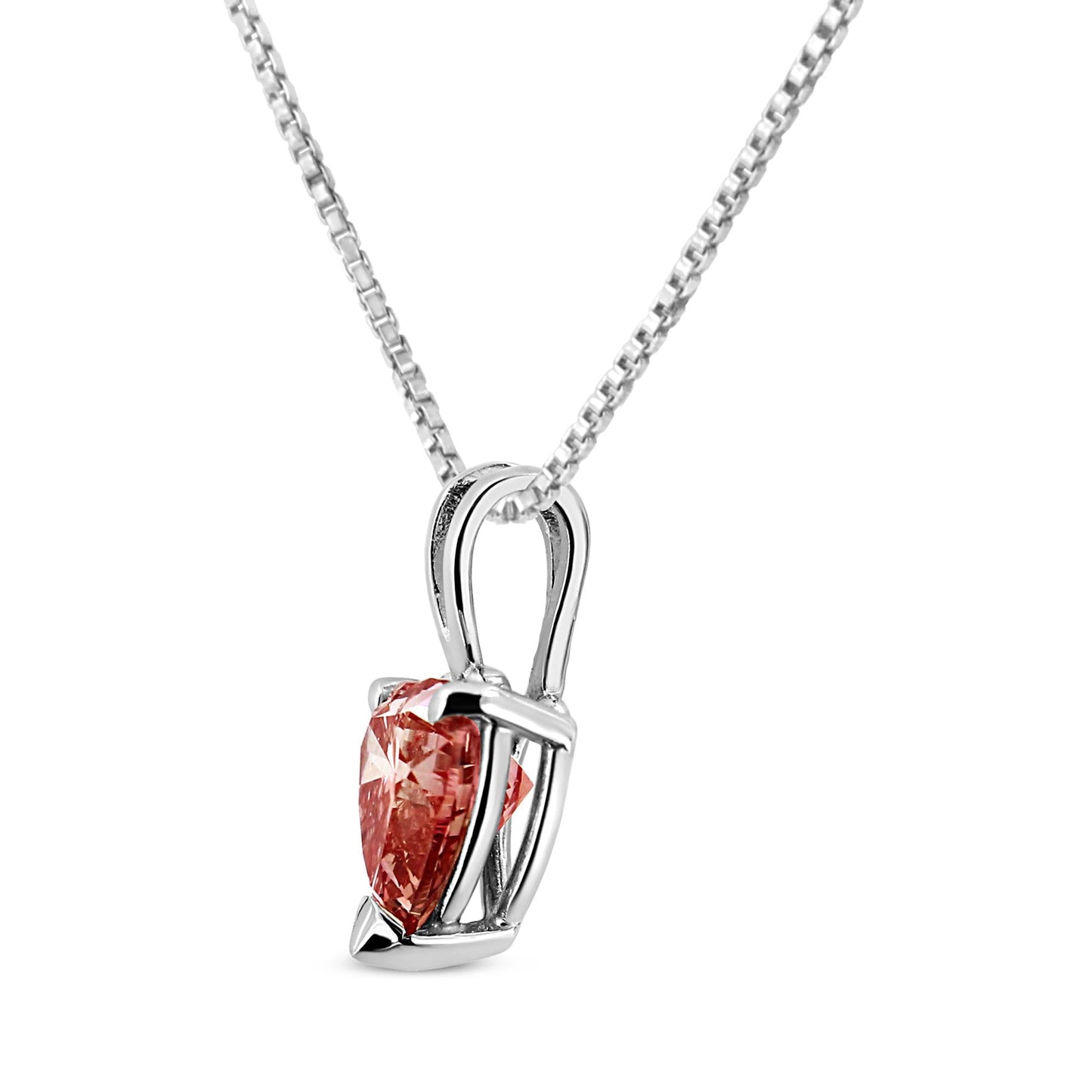 IGI 14K White Gold 1.00 Cttw Lab Pink Heart Diamond Solitaire Pendant Necklace