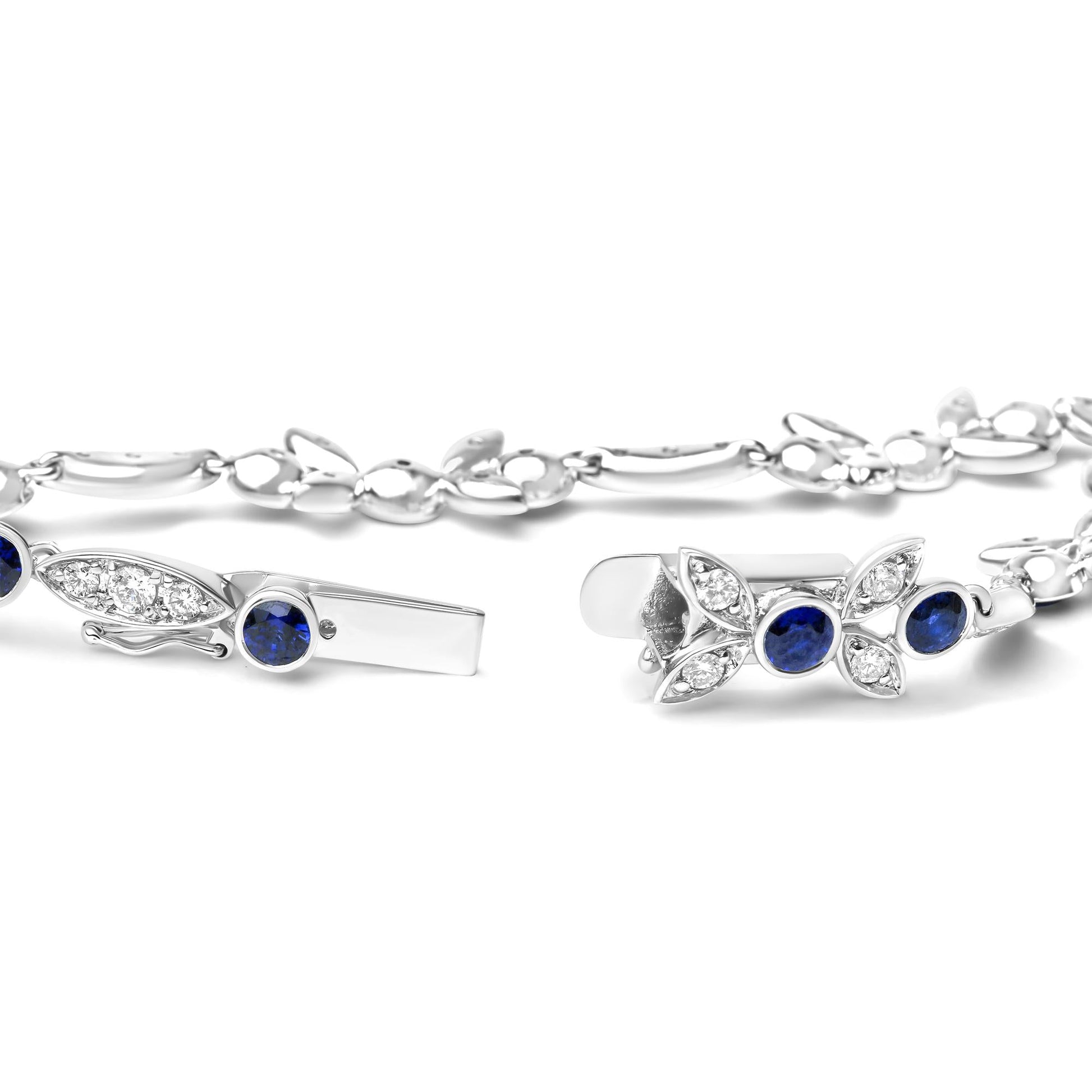 18K White Gold 1 3/4 Cttw Diamond and 3x3mm Round Blue Sapphire Gemsto - The Sparkling Squirrels & Co. 