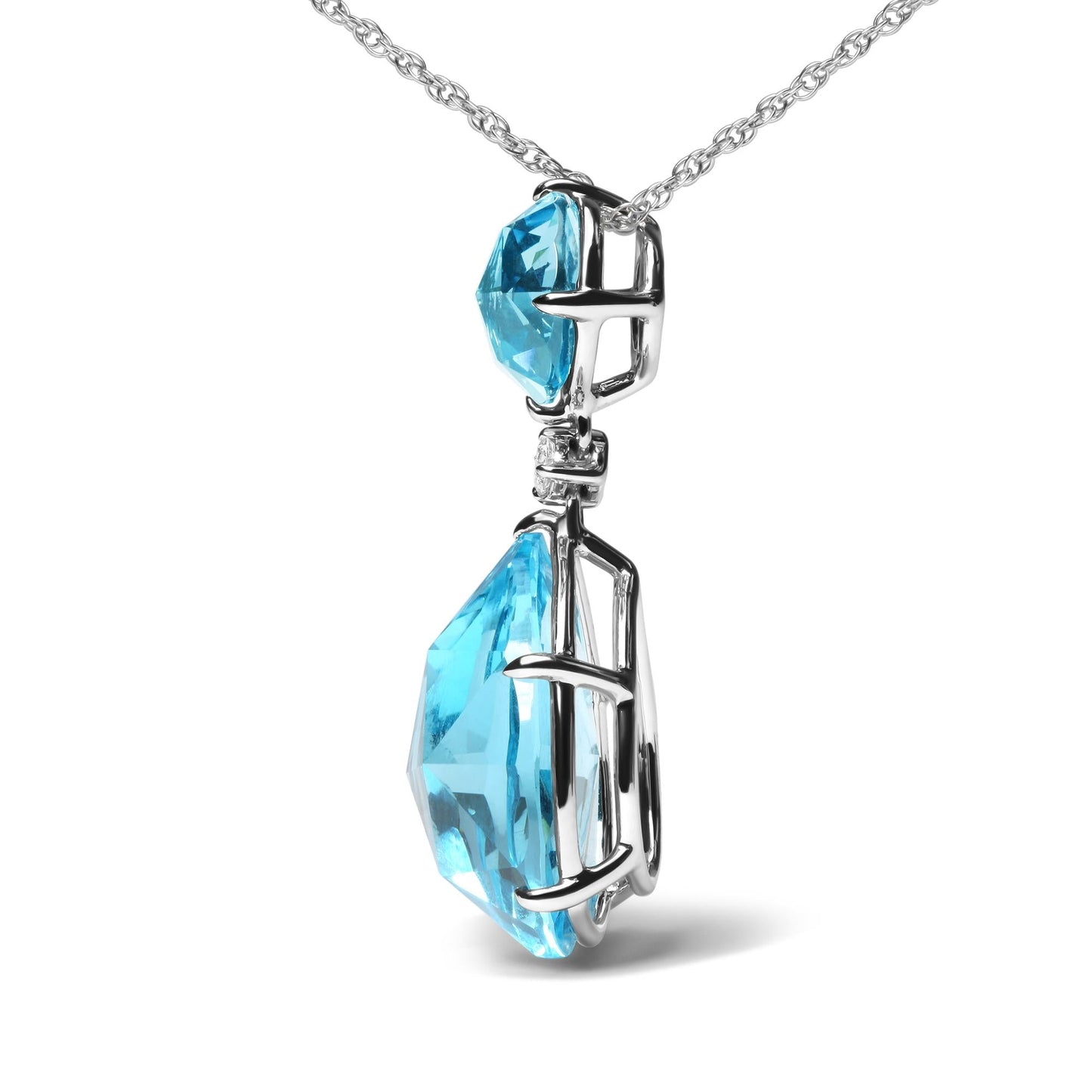 Blue Topaz and Pear Cut Sky Blue Topaz Dangle Drop 18" Pendant Necklace (