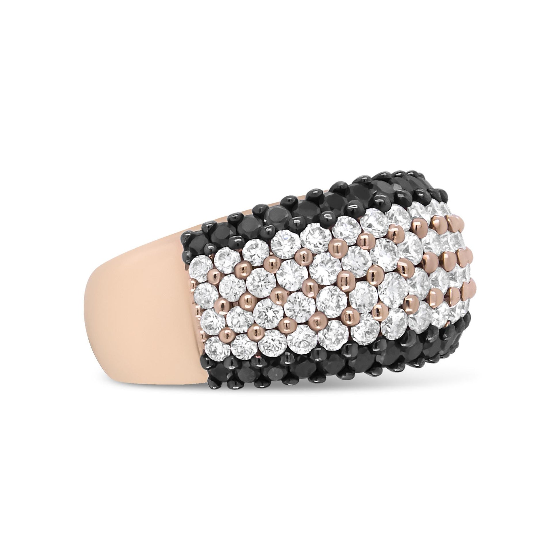 18K Rose Gold 2 1/5 Cttw Black and White Diamond 6 Row Band Ring (F-G - The Sparkling Squirrels & Co. 