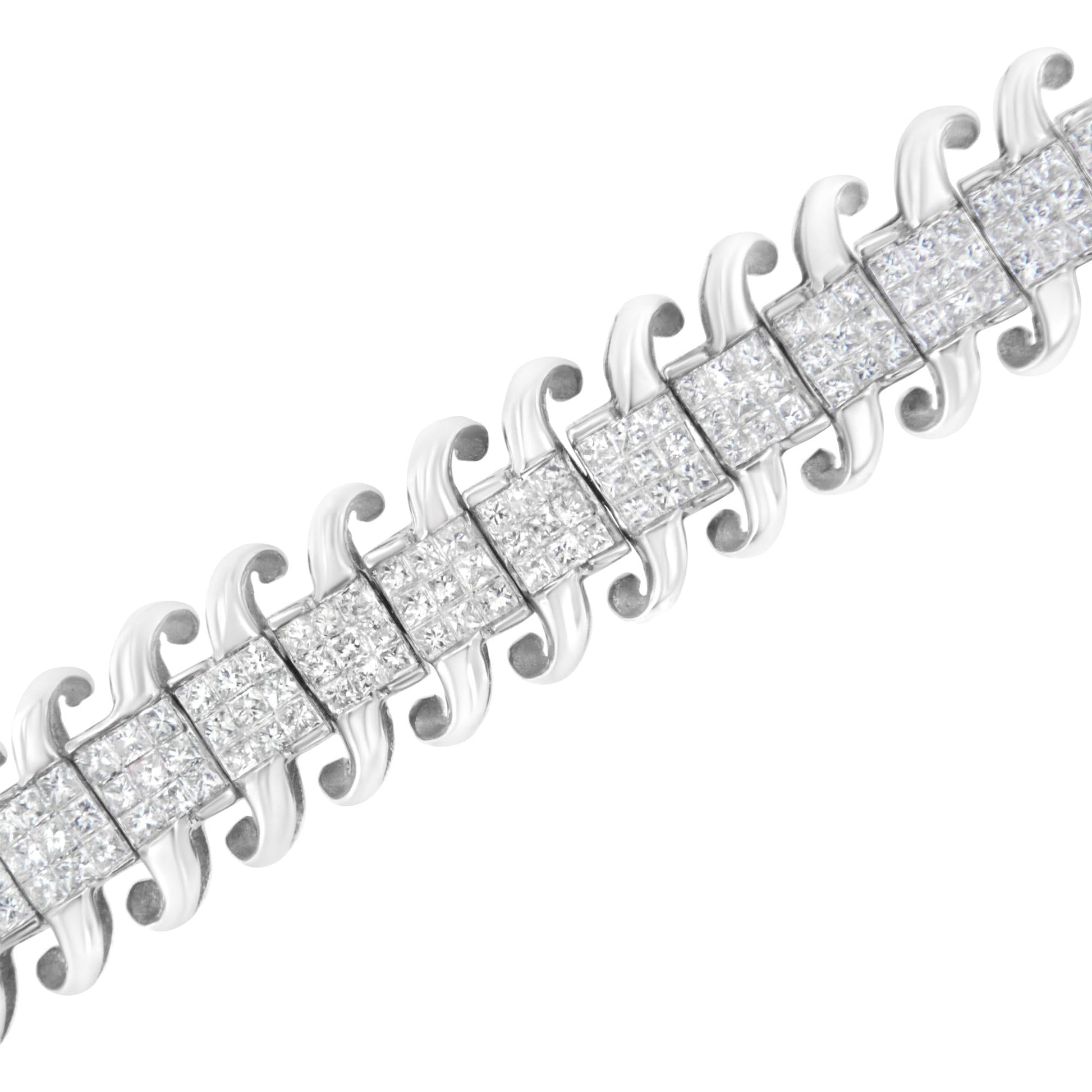 14K White Gold 5.0 Cttw Princess Cut Diamond 7" Invisible Set Wavy S-L - The Sparkling Squirrels & Co. 